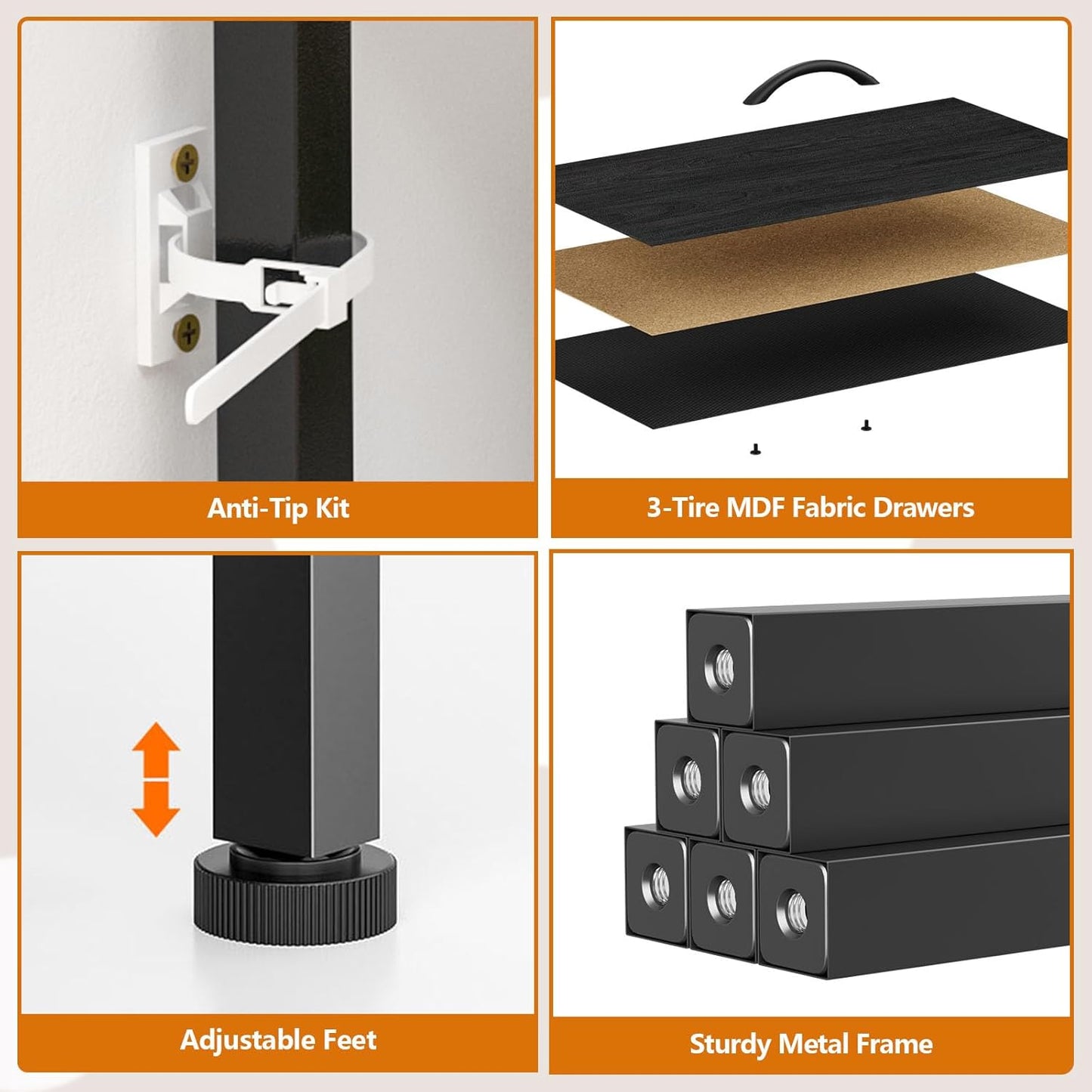 Black Bedroom Dresser for 55" Long TV Stand, 9-Drawer Bedroom Storage Cabinet