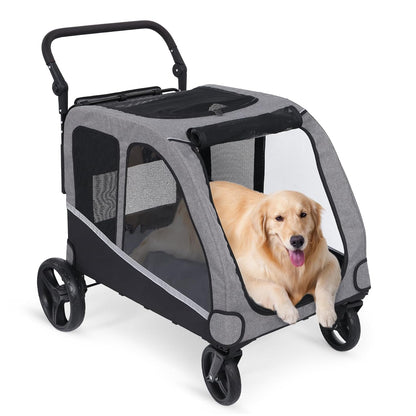 Dog Stroller For Large Dogs, Extra Large Pet Stroller For For Medium Dogs, Dog Stroller For 2 Dogs, Dog Wagon, Dog Carriage, Foldable Design, Adjustable Handle, With Pocket, Up To 160 lbs, Red