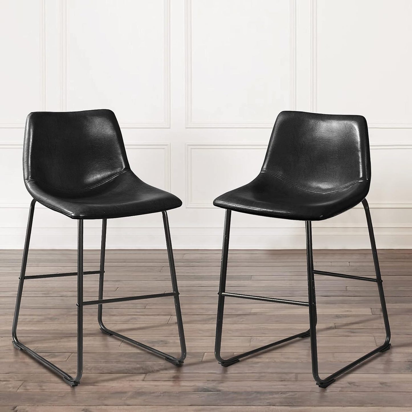 26 inch Bar Stools Set of 2,Counter Height Bar Stools with Back, Modern PU Leather Stools with Metal Leg and Footrest (2 Pcs 26" Counter Height Barstools)