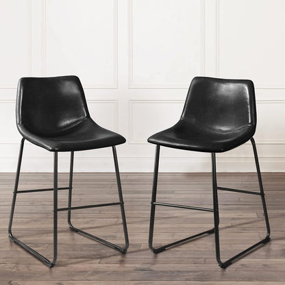 26 inch Bar Stools Set of 2,Counter Height Bar Stools with Back, Modern PU Leather Stools with Metal Leg and Footrest (2 Pcs 26" Counter Height Barstools)