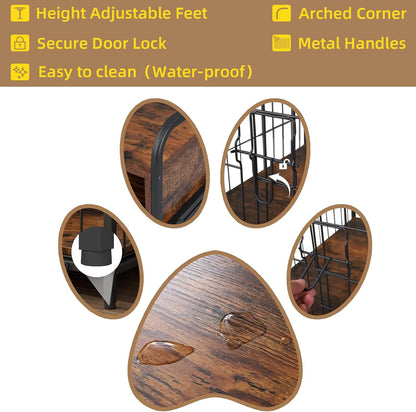 Small Dog Crate Furniture, Puppy Dog Kennel Indoor, Wood Dog Cage Table with Drawers Storage, Heavy Duty Dog Crate, Jaula para Perros, Sturdy Metal, 27.6" L×20.5" W×31.9" H