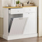 20 Gallon Double Tilt Out Trash Cabinet with Charging Station, Upgrade Wooden Free Standing Trash Cabinet with Outlet,Recycling Cabinet with Hideaway Drawer (White)