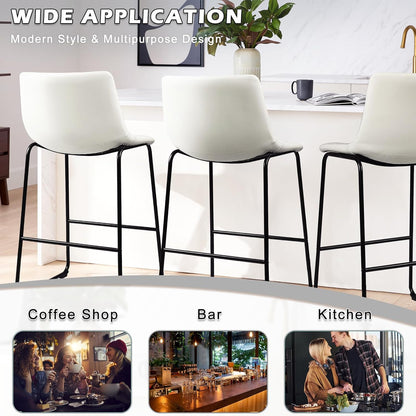 Counter Height Bar Stools Set of 2,Barstools with Back,Faux Leather Counter Stools for Kitchen Island,Modern Bar Chairs with Metal Legs(White, 26")
