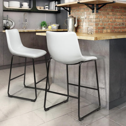 Counter Height Bar Stools Set of 2,Barstools with Back,Faux Leather Counter Stools for Kitchen Island,Modern Bar Chairs with Metal Legs(White, 26")