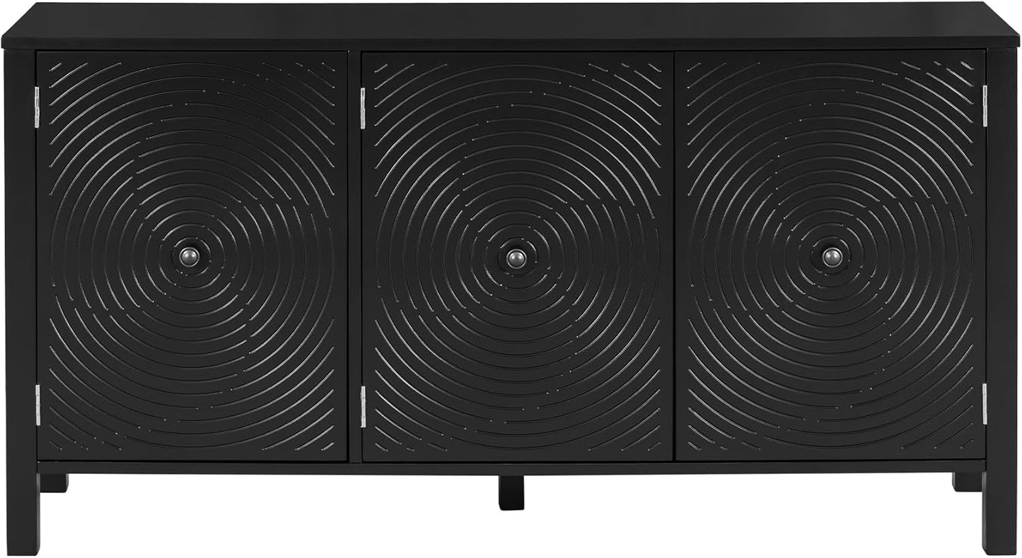 Curved Swirl Pattern 3-Door Cabinet – Artistic Design for Living Room & Entry