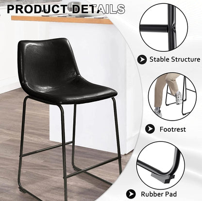 26 inch Bar Stools Set of 4, Modern Counter Height Bar Stools, Faux Leather Barstool with Back and Metal Leg, Armless Bar Chairs for Kitchen Island (Black, 4pcs 26")