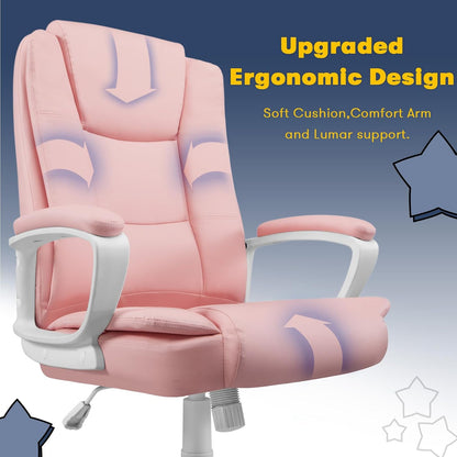 Home Office Chair, Ergonomic Desk Chair, Adjustable Task Chair for Lumbar Back Support, Computer Chair with Rolling Swivel and Armrest, Modern Executive High Back Leather Chairs (Pink)