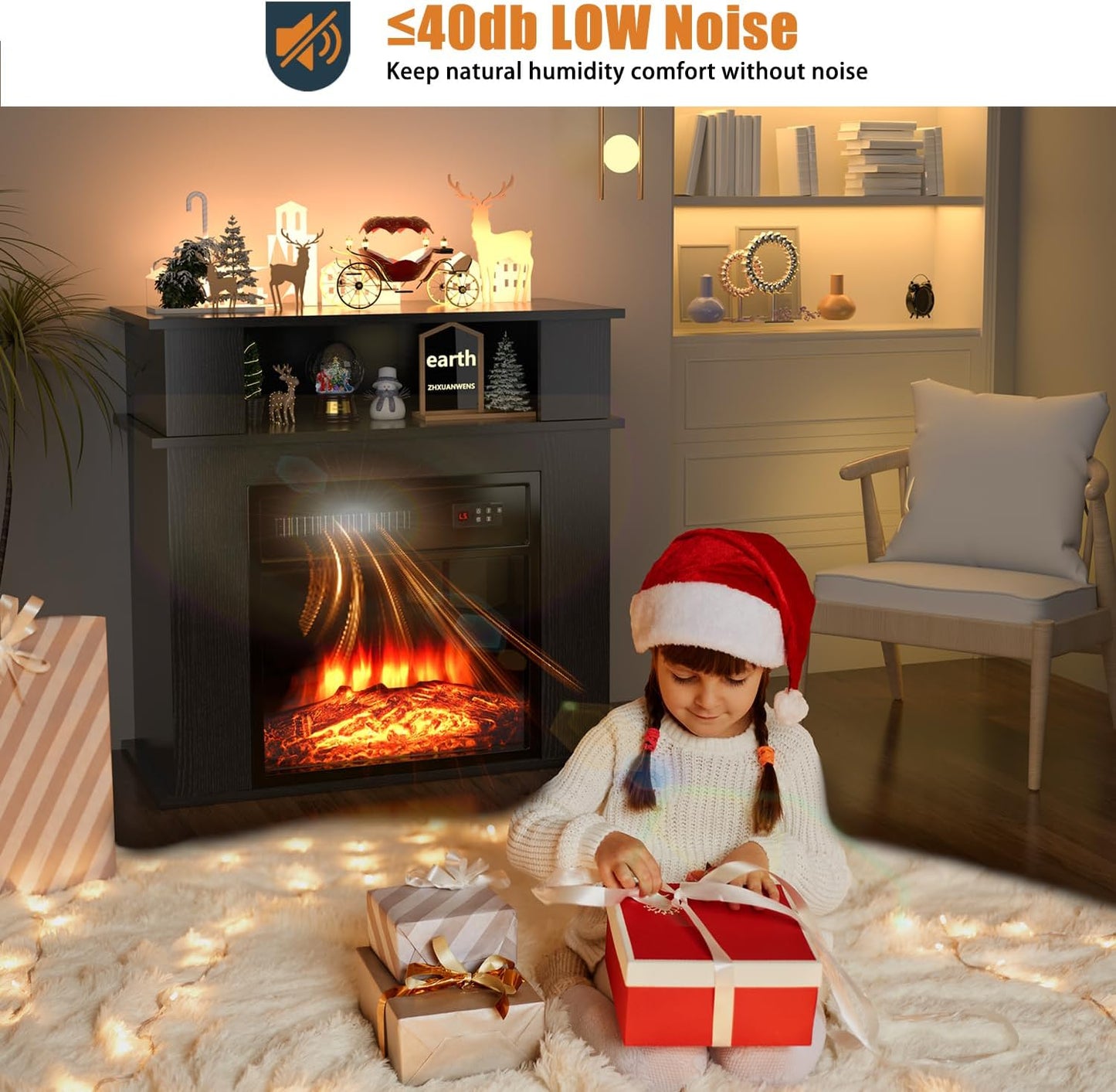 28" Electric Fireplace with Mantel, Small Fireplace tv Stand with 18" Fireplace Insert, 3D Realistic Flame, Portable Freestanding Fireplace with a Shelf for Living Room, Remote Control, Black