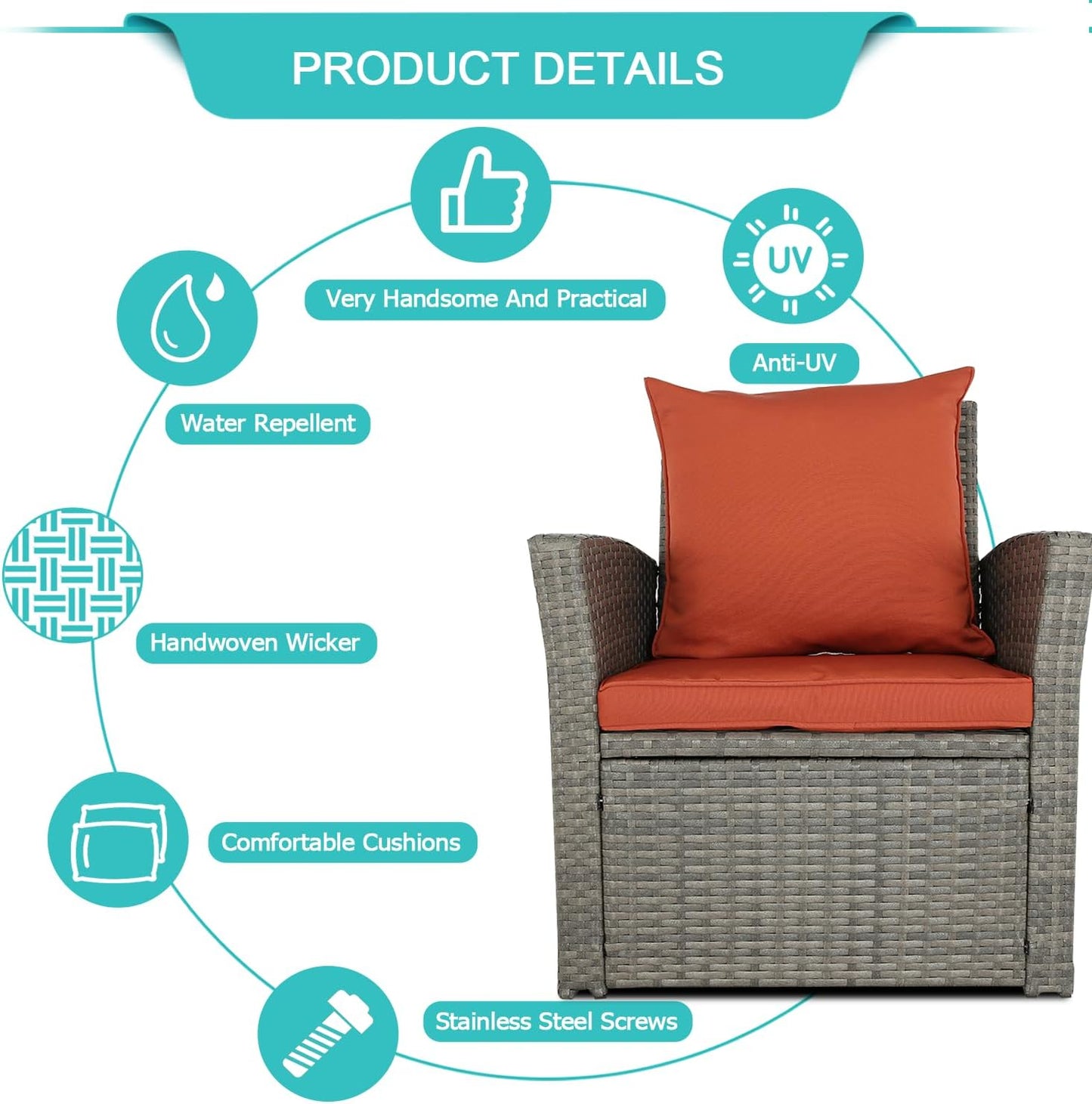 4-Piece Outdoor Rattan Patio Furniture Set Wicker Chairs Table w/ Cushions