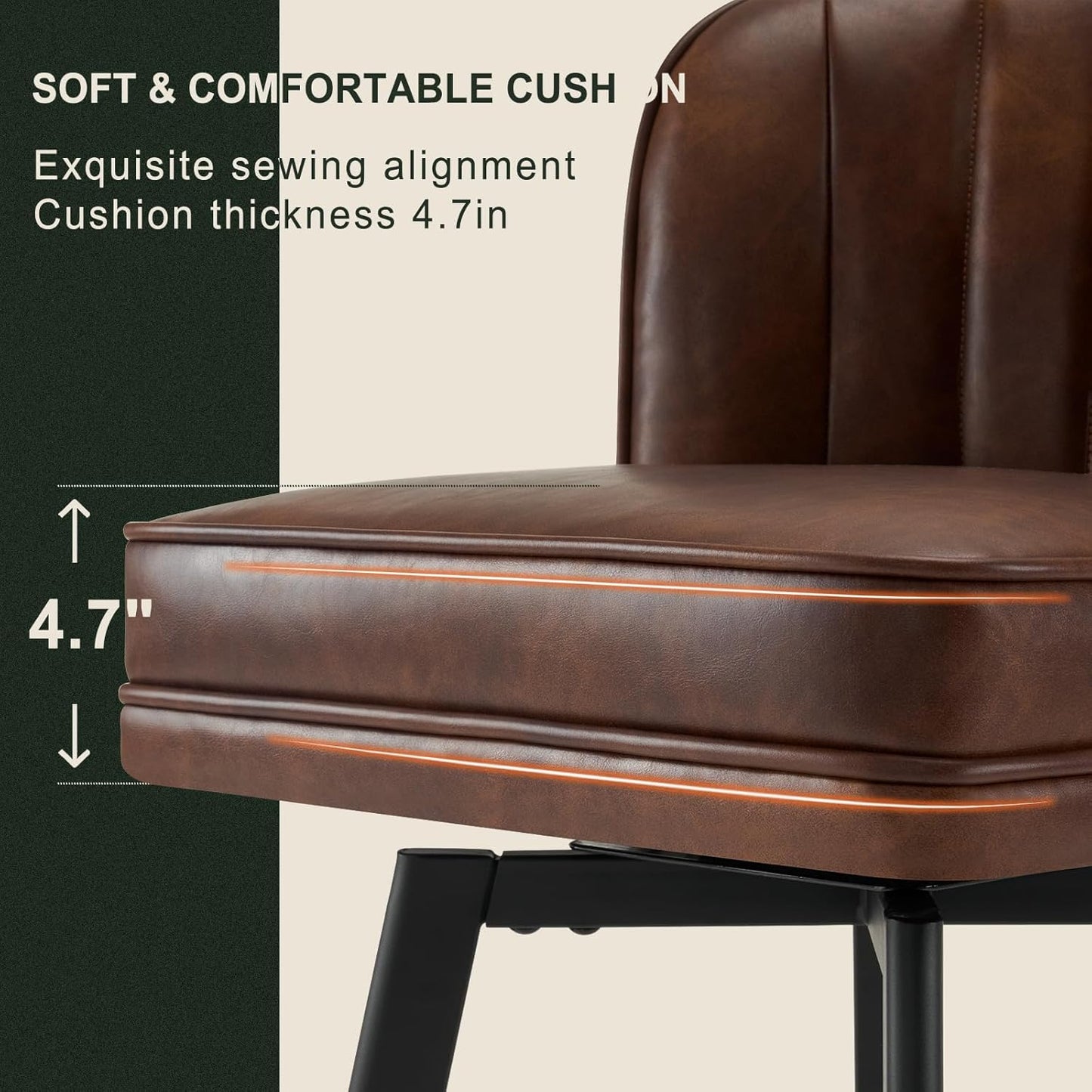 Swivel Counter Height Bar Stools Set of 4, 26'' Modern Barstools with Backs and Metal Legs, Upholstered Bar Chairs, Faux Leather Brown Stools for Kitchen Island Chairs