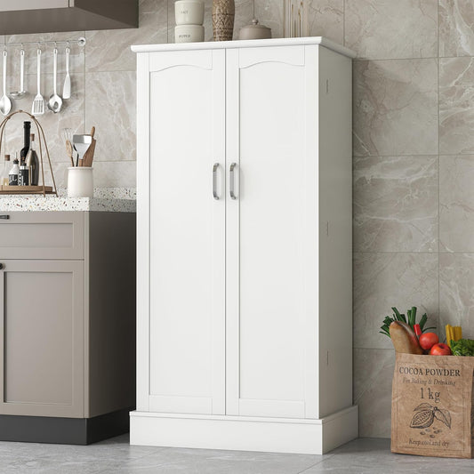 Kitchen Pantry Cabinet, Pantry Storage Cabinet with Adjustable Shelves and Drawer, Sideboard Buffet Cupboards Storage Shelf for Home Office Use (White, 16" D x 24" W x 47" H)