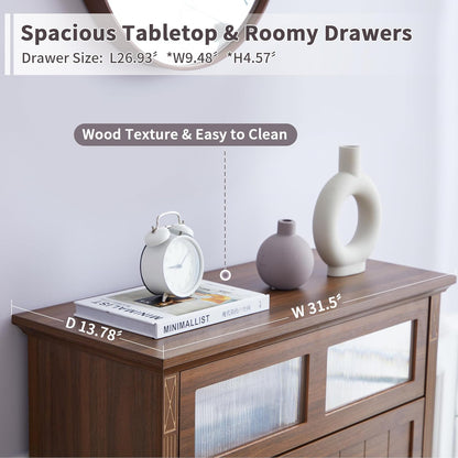 Vintage Style Wooden Chest of Drawers Storage Cabinet with Metal Ring Handles