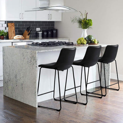 26 inch Bar Stools Set of 2,Counter Height Bar Stools with Back, Modern PU Leather Stools with Metal Leg and Footrest (2 Pcs 26" Counter Height Barstools)