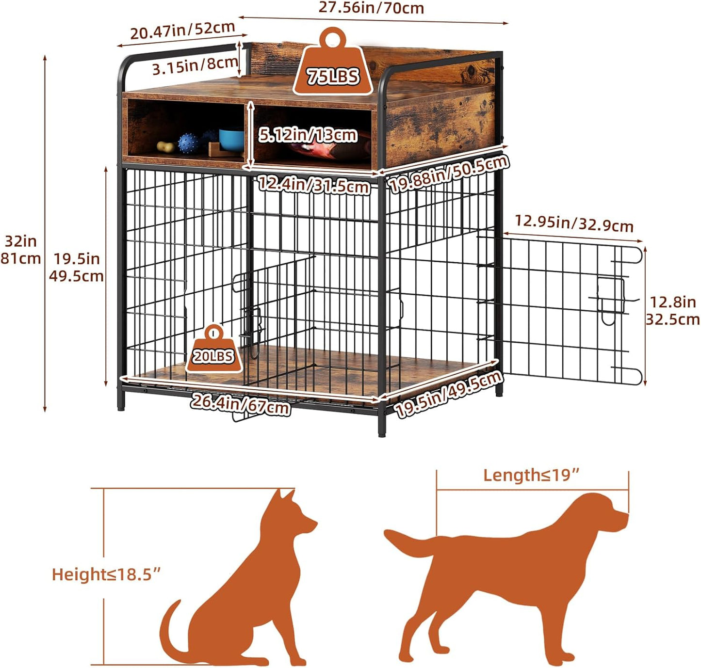 Small Dog Crate Furniture, Puppy Dog Kennel Indoor, Wood Dog Cage Table with Drawers Storage, Heavy Duty Dog Crate, Jaula para Perros, Sturdy Metal, 27.6" L×20.5" W×31.9" H