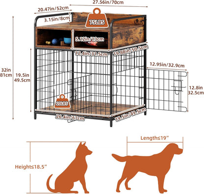 Small Dog Crate Furniture, Puppy Dog Kennel Indoor, Wood Dog Cage Table with Drawers Storage, Heavy Duty Dog Crate, Jaula para Perros, Sturdy Metal, 27.6" L×20.5" W×31.9" H