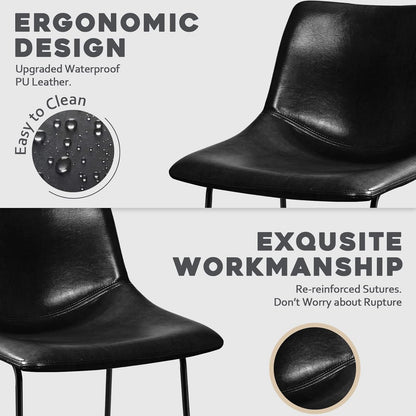 26 inch Bar Stools Set of 2,Counter Height Bar Stools with Back, Modern PU Leather Stools with Metal Leg and Footrest (2 Pcs 26" Counter Height Barstools)