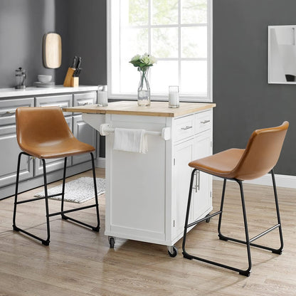 26 inch Bar Stools Set of 2,Counter Height Bar Stools with Back, Modern PU Leather Stools with Metal Leg and Footrest (2 Pcs 26" Counter Height Barstools)