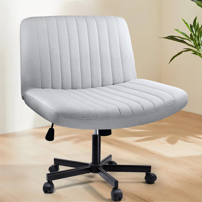 Armless Chair with Wheels, Armless Wide Cross Legged Office Desk Chairs, Fabric Rocking Swivel Computer Task Vanity Makeup Chair for Home Office