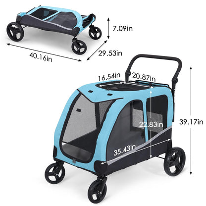 Dog Stroller For Large Dogs, Extra Large Pet Stroller For For Medium Dogs, Dog Stroller For 2 Dogs, Dog Wagon, Dog Carriage, Foldable Design, Adjustable Handle, With Pocket, Up To 160 lbs, Red