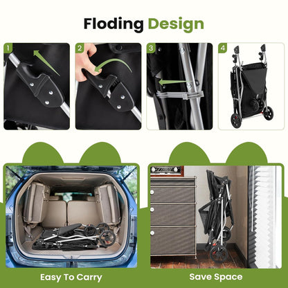 Small Pet Stroller | Lightweight & Foldable Design | Comfortable, Easy-Ride Pet Carrier for Dogs & Cats | Black