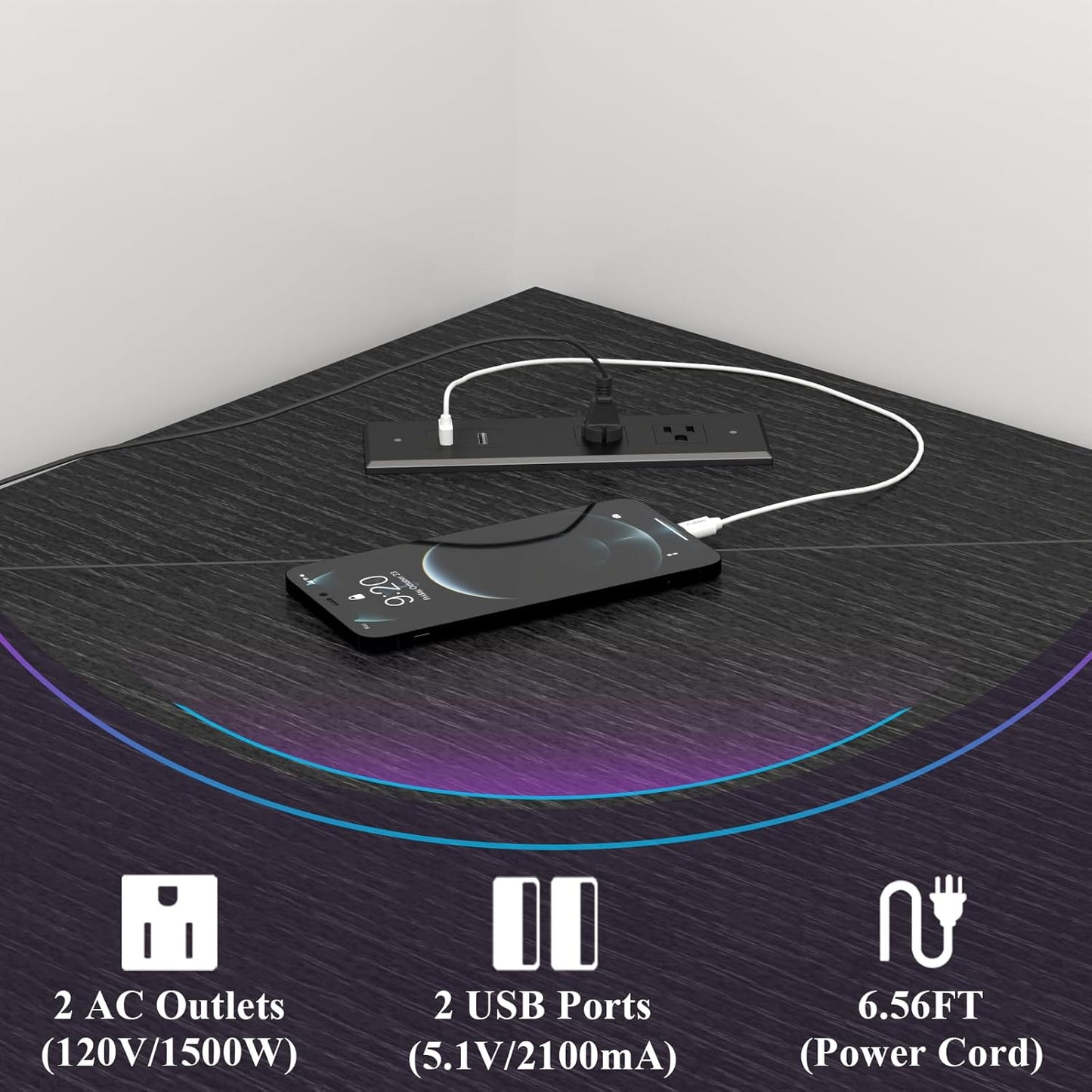 Corner Desk with Outlets & USB Ports, 90 Degree Triangle Corner Table with CPU Stand & Storage Shelves for Small Space, Computer Table with Charging Station for Home Office Bedroom (Black)