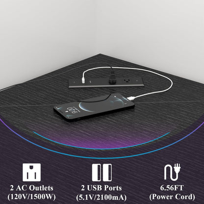 Corner Desk with Outlets & USB Ports, 90 Degree Triangle Corner Table with CPU Stand & Storage Shelves for Small Space, Computer Table with Charging Station for Home Office Bedroom (Black)