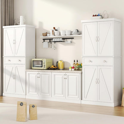72“ Kitchen Pantry Cabinet White, Tall Pantry Storage Cabinet with Adjustable Shelves and Drawer, Kitchen Buffet Cupboards Sideboard for Home Office Use (16" D x 30" W x 72" H)