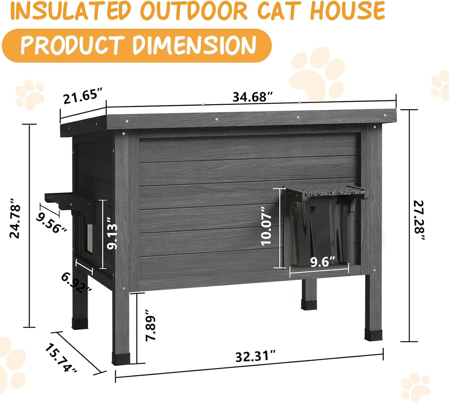 Outdoor Cat House Feral Cat Enclosure cat Houses for Cats Insulated with Escape Door All-Round Foam Weatherproof Winter Shelter-cat Houses Solid Wood Large Size 34.7" L*21.6" W*27.3" H