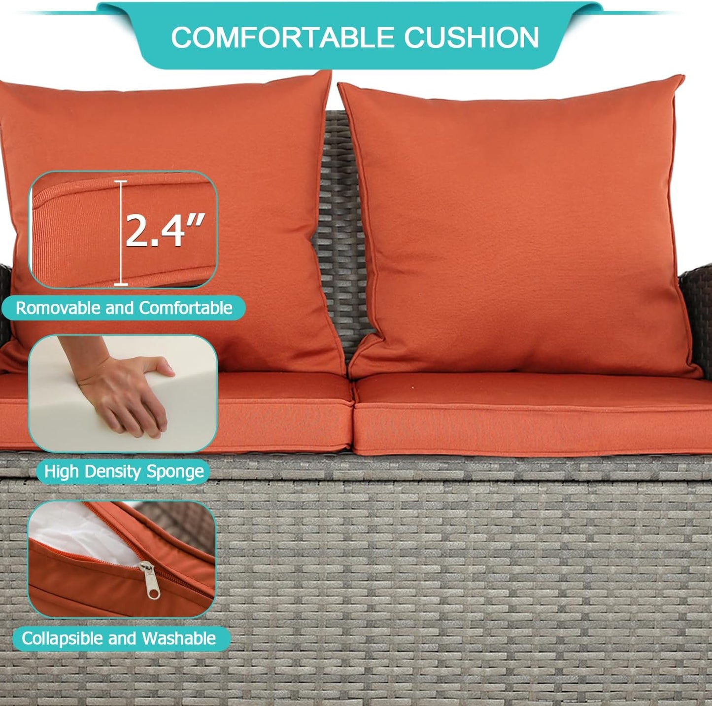 4-Piece Outdoor Rattan Patio Furniture Set Wicker Chairs Table w/ Cushions