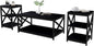 Living Room Coffee Table Set of 3, Industrial X-Design Coffee Table and 2 End Side Tables, 3 Piece Living Room Table Set with Large Storage for Apartment Home (Black)