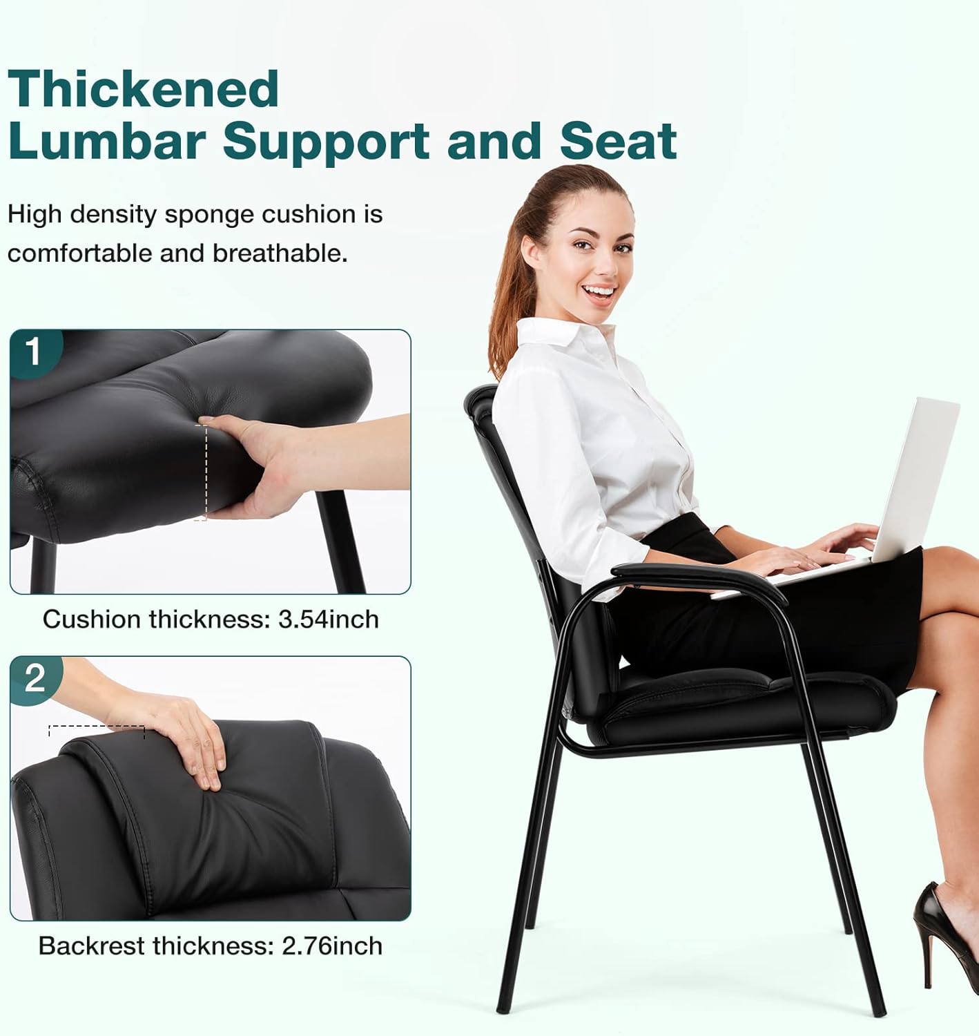 Waiting Room Chairs Set of 2, Leather Office Guest Chair No Wheels, Comfy Padded Arms and Seld Base, for Reception Conference Room