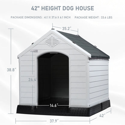 42 inch Plastic Dog House Outdoor Indoor for Small Medium Large Dogs,Waterproof Dog Houses with Elevated Floor and Air Vents,Durable Ventilate & Easy Clean and Assemble