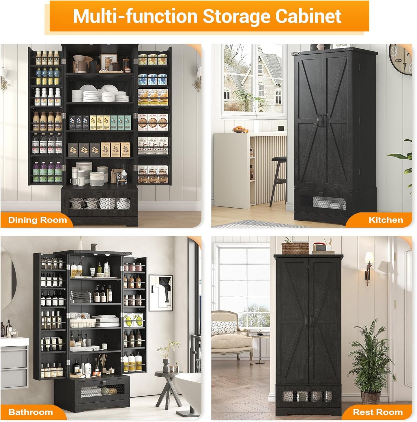 Pantry Cabinet with Adjustable Shelves and Drawer, Kitchen Cabinet Buffet Cupboards Storage for Home Office