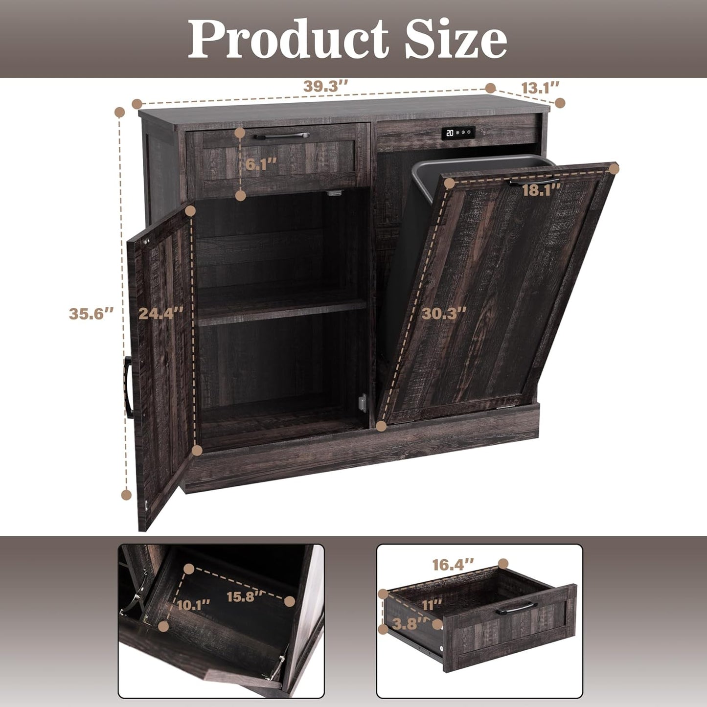 Tilt Out Trash Can Cabinet, Trash Can Cabinets with Deodorising Function, Pull Out Trash Storage Cabinet, Hidden Laundry Hamper Cabinets, Dog Proof Garbage Can for Kitchen (Black, 10 Gallon)