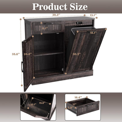 Tilt Out Trash Can Cabinet, Trash Can Cabinets with Deodorising Function, Pull Out Trash Storage Cabinet, Hidden Laundry Hamper Cabinets, Dog Proof Garbage Can for Kitchen (Black, 10 Gallon)
