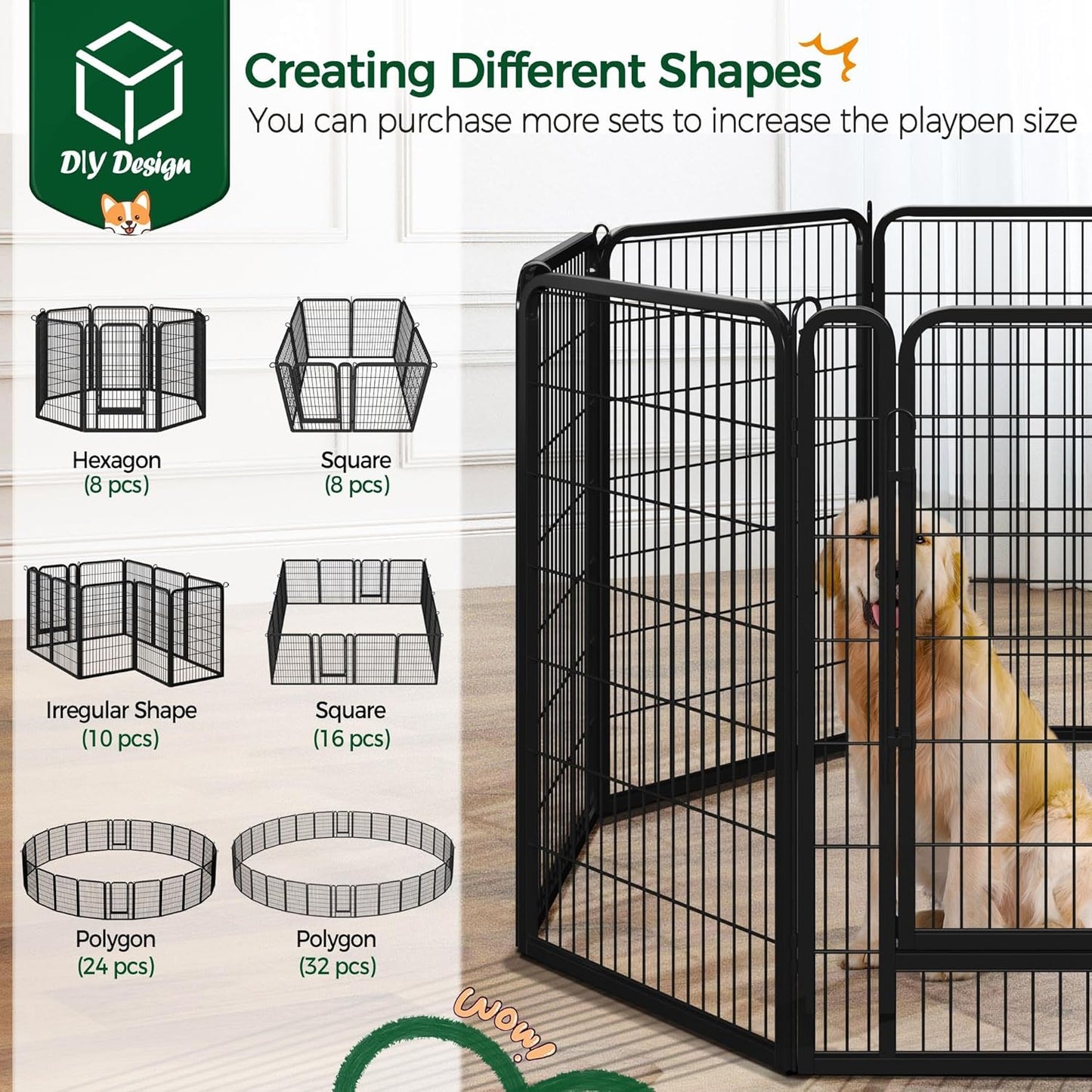Dog Playpen Outdoor, 40 inch 8 Panels Dog Pen Indoor Heavy Duty Puppy Exercise Pen Metal Pet Fence for RV Camping/Yard/Garden