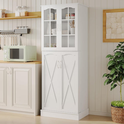 64” Kitchen Pantry Cabinets, White Freestanding Kitchen Pantry Storage Cabinet with Adjustable Shelves & Doors, Buffet Cupboards Sideboard Tall Storage Cabinet for Home Office Use