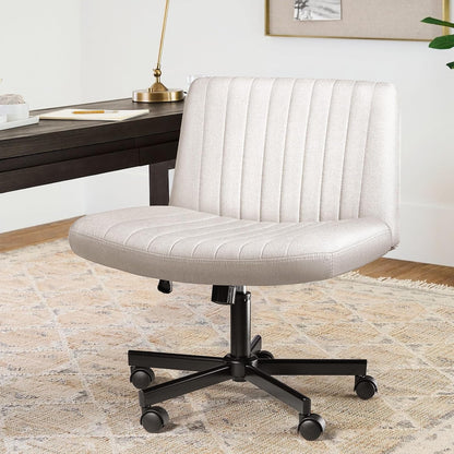 Armless Chair with Wheels, Armless Wide Cross Legged Office Desk Chairs, Fabric Rocking Swivel Computer Task Vanity Makeup Chair for Home Office