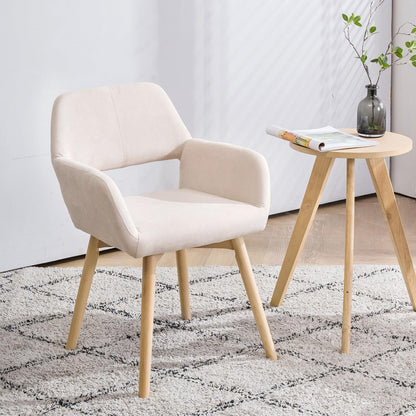 Mid Century Modern Dining Chairs Set of 2 Comfy Accent Chair Upholstered Kitchen Dining Living Room Chairs for Bedrooms Waiting Room Home Arm Desk Chair No Wheels (Beige, 2)