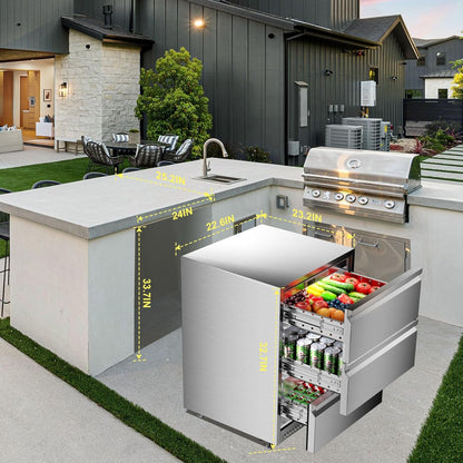 3-Drawer Stainless Steel Outdoor Under Counter Beverage Refrigerator Fridge