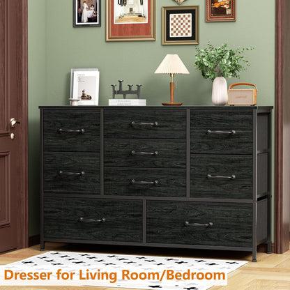 Black Bedroom Dresser for 55" Long TV Stand, 9-Drawer Bedroom Storage Cabinet