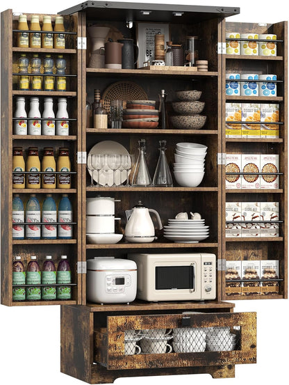 Pantry Cabinet with Adjustable Shelves and Drawer, Kitchen Cabinet Buffet Cupboards Storage for Home Office