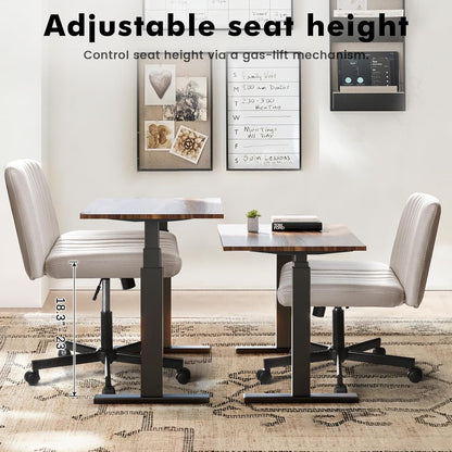 Armless Chair with Wheels, Armless Wide Cross Legged Office Desk Chairs, Fabric Rocking Swivel Computer Task Vanity Makeup Chair for Home Office