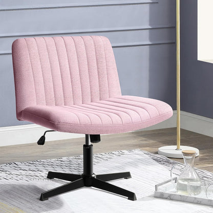 Criss Cross Chair Armless Cross Legged Office Desk Chair No Wheels Fabric Padded Modern Swivel Height Adjustable Mid Back Wide Seat Computer Task Vanity Chair for Home Office