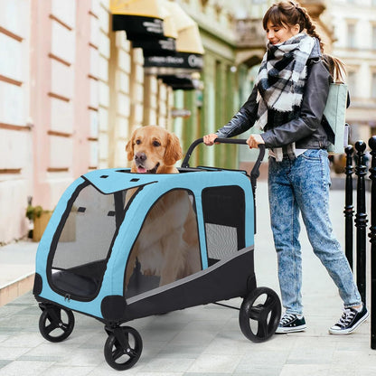 Dog Stroller For Large Dogs, Extra Large Pet Stroller For For Medium Dogs, Dog Stroller For 2 Dogs, Dog Wagon, Dog Carriage, Foldable Design, Adjustable Handle, With Pocket, Up To 160 lbs, Red