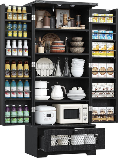 Pantry Cabinet with Adjustable Shelves and Drawer, Kitchen Cabinet Buffet Cupboards Storage for Home Office