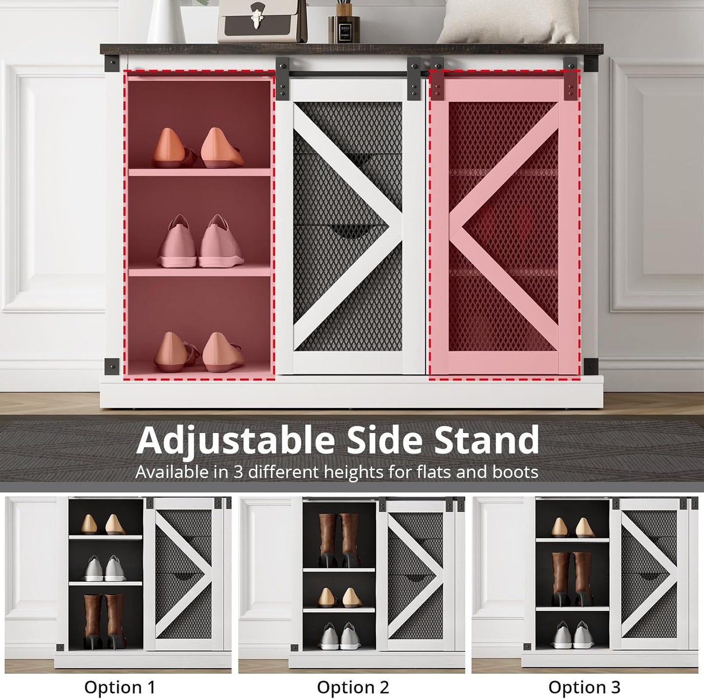 77 Inch Coat Rack with Shoe Storage Cubbies and 3 Drawers, Entryway Furniture with 2 Mirrors, 7 Coat Hooks and Sliding Barn Doors, Mudroom Storage Cabinet, White