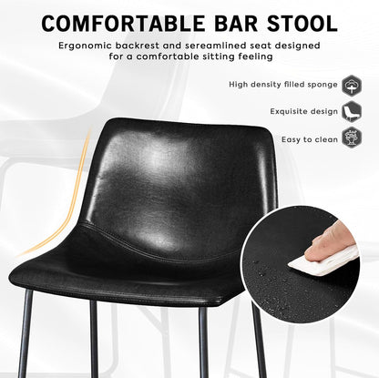 26 inch Bar Stools Set of 4, Modern Counter Height Bar Stools, Faux Leather Barstool with Back and Metal Leg, Armless Bar Chairs for Kitchen Island (Black, 4pcs 26")