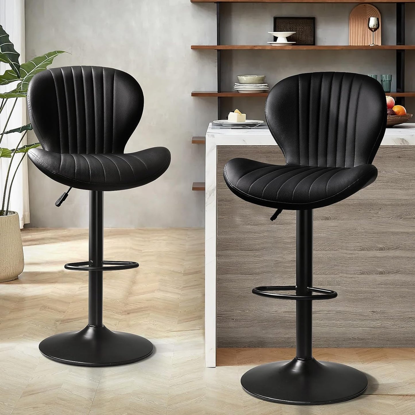 Bar Stools Set of 2 Adjustable Swivel Counter Height Bar Stools with Back & Footrest Modern Design Bar Chairs Faux Leather Upholstered Barstools for Bar Kitchen Dining Room