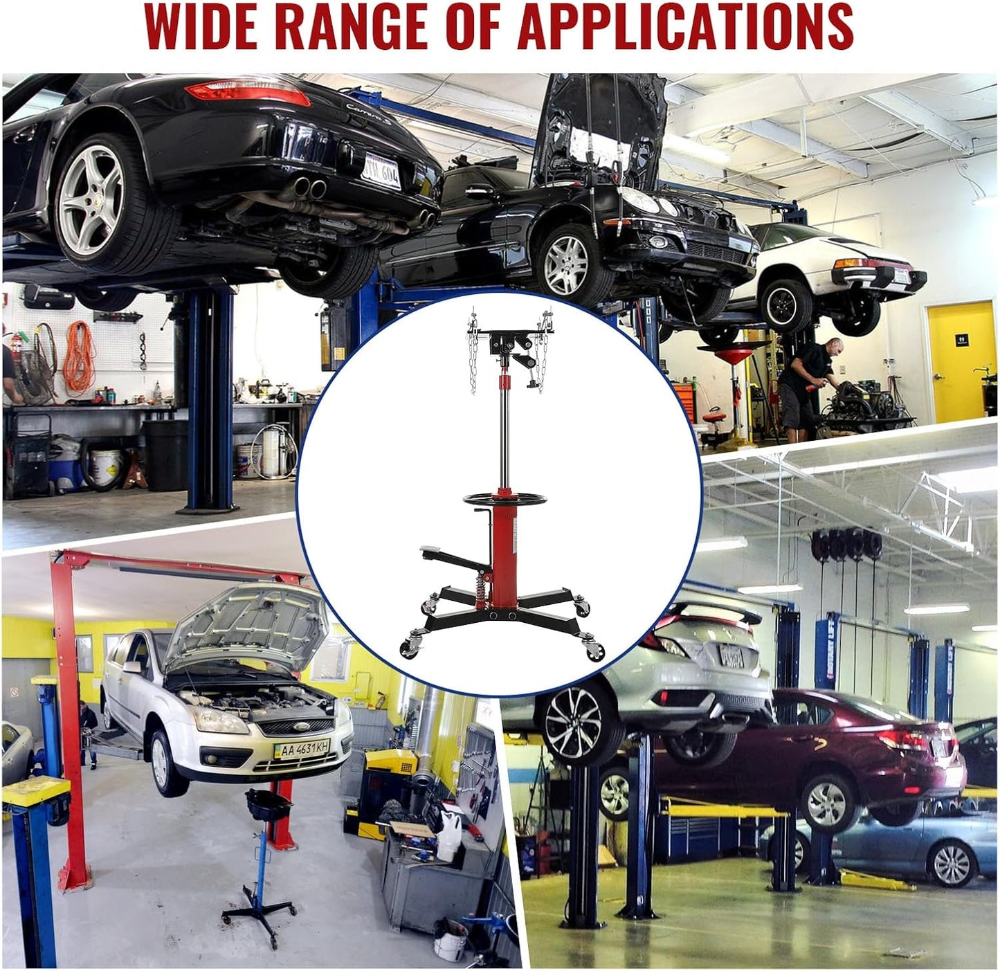 Hydraulic Transmission Jack 1100 Lbs (1/2 Ton) Capacity 33.8"-72.8" Lifting Height 2 Stage Hydraulic Telescoping Jack, Trans Jack Stand Heavy Duty with Foot Pedal and 360° Swivel Wheel, Red
